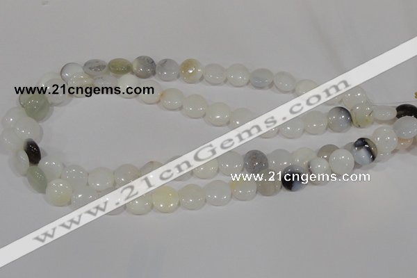 COP904 15.5 inches 12mm flat round natural white opal gemstone beads