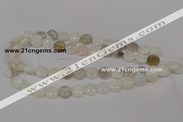 COP905 15.5 inches 14mm flat round natural white opal gemstone beads