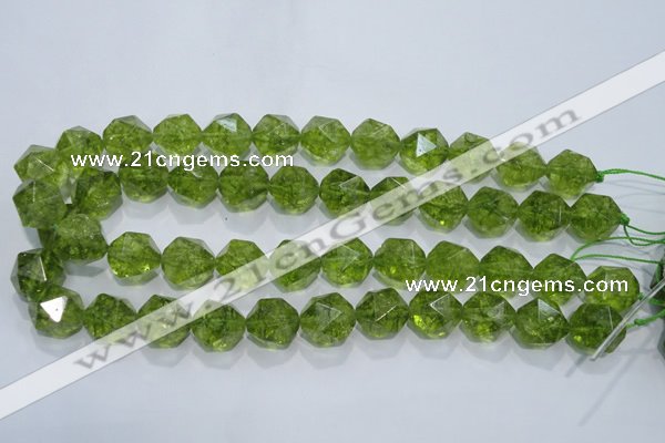 COQ119 15.5 inches 14mm faceted nuggets dyed olive quartz beads
