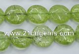 COQ25 16 inches 15mm flat round dyed olive quartz beads wholesale