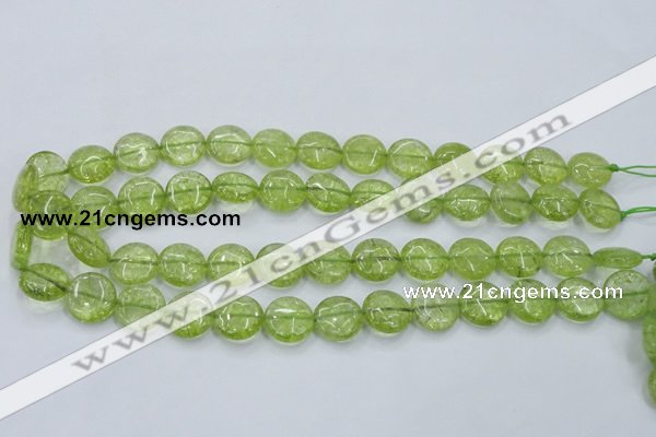 COQ25 16 inches 15mm flat round dyed olive quartz beads wholesale