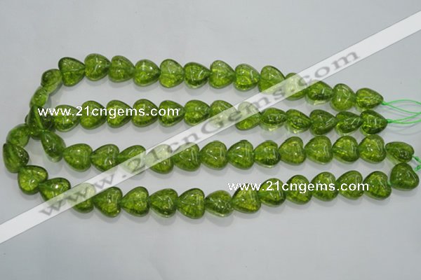 COQ31 15.5 inches 16*16mm heart dyed olive quartz beads wholesale