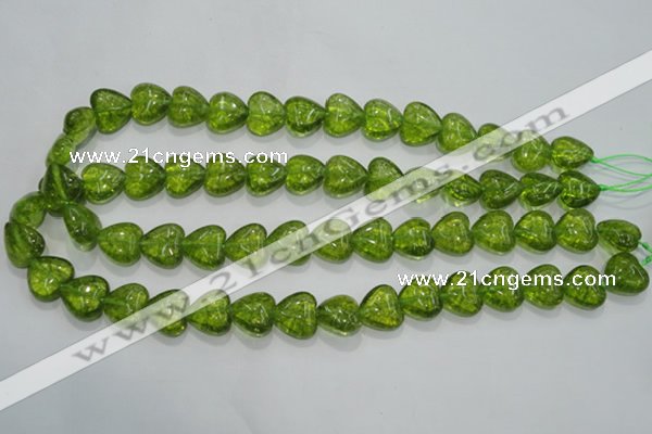 COQ32 15.5 inches 18*18mm heart dyed olive quartz beads wholesale