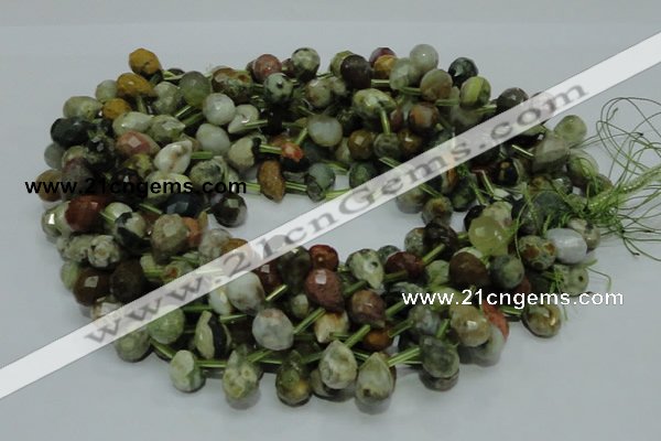 COS03 15.5 inches 10*14mm faceted teardrop ocean stone beads wholesale