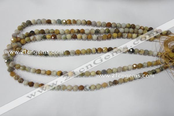 COS151 15.5 inches 6mm faceted round ocean stone beads wholesale