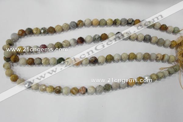 COS152 15.5 inches 8mm faceted round ocean stone beads wholesale