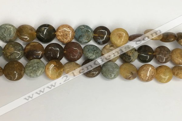 COS243 15.5 inches 10mm flat round ocean stone beads wholesale
