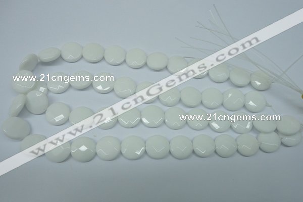 CPB303 15 inches 16mm faceted coin white porcelain beads