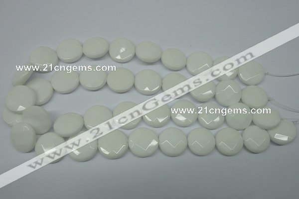 CPB304 15 inches 18mm faceted coin white porcelain beads