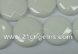 CPB305 15 inches 20mm faceted coin white porcelain beads