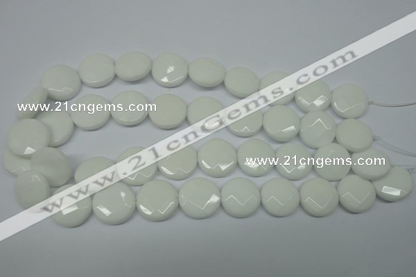 CPB305 15 inches 20mm faceted coin white porcelain beads