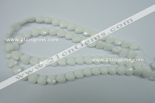 CPB310 15 inches 12*12mm faceted heart white porcelain beads