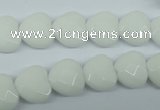 CPB311 15 inches 14*14mm faceted heart white porcelain beads