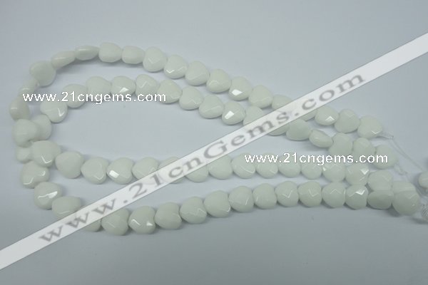 CPB311 15 inches 14*14mm faceted heart white porcelain beads