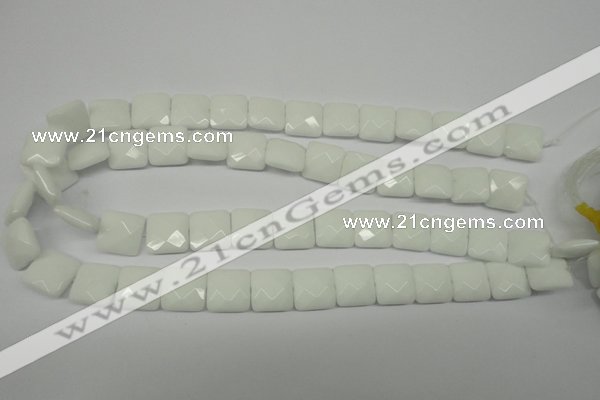 CPB320 15 inches 12*12mm faceted square white porcelain beads