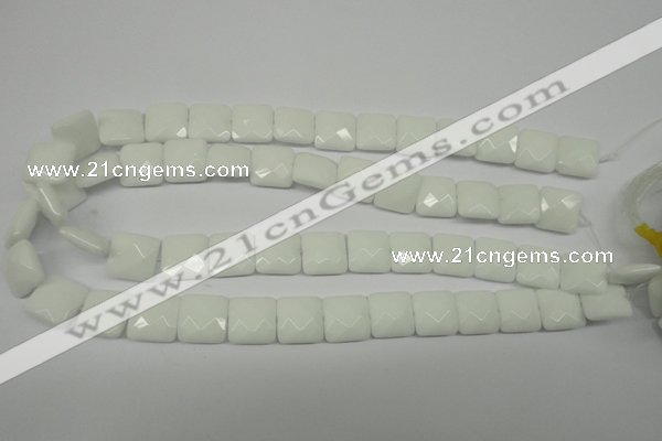 CPB321 15 inches 14*14mm faceted square white porcelain beads