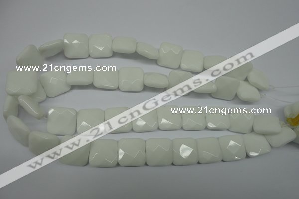 CPB322 15 inches 16*16mm faceted square white porcelain beads