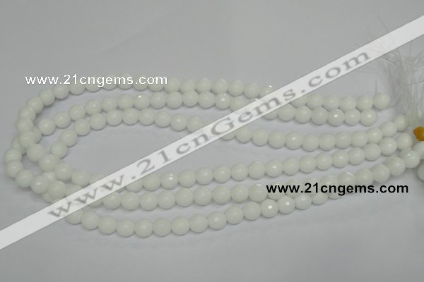 CPB33 15.5 inches 8mm faceted round white porcelain beads wholesale