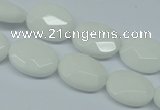 CPB336 15 inches 10*14mm faceted oval white porcelain beads