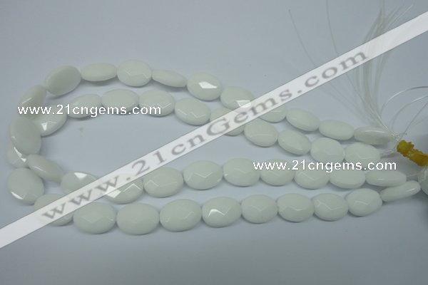 CPB336 15 inches 10*14mm faceted oval white porcelain beads