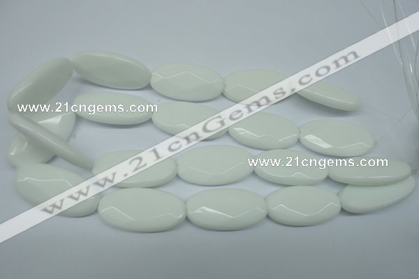 CPB341 15 inches 20*40mm faceted oval white porcelain beads