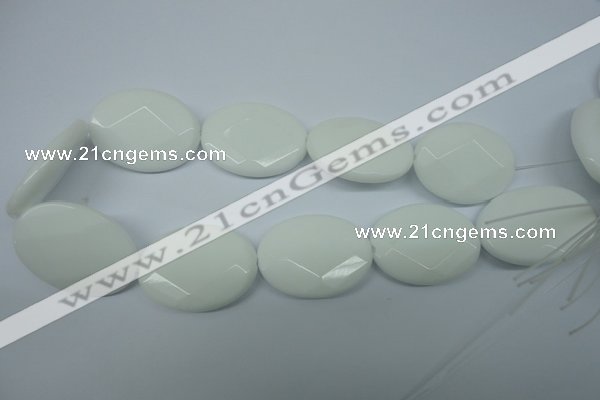 CPB342 15 inches 30*40mm faceted oval white porcelain beads