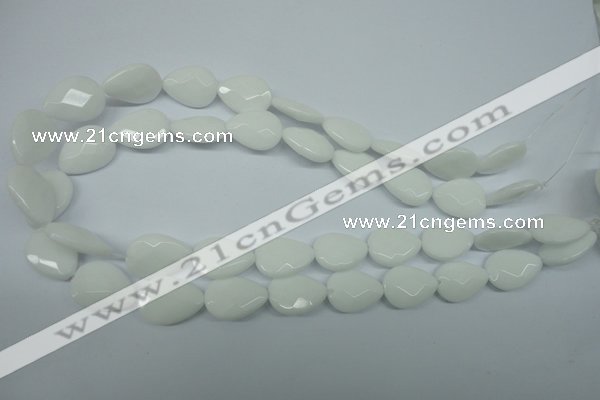 CPB345 15 inches 10*14mm faceted flat teardrop white porcelain beads