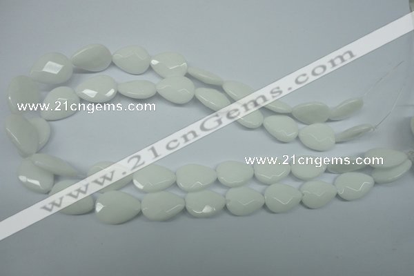 CPB346 15 inches 12*16mm faceted flat teardrop white porcelain beads