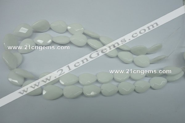 CPB348 15 inches 15*20mm faceted flat teardrop white porcelain beads