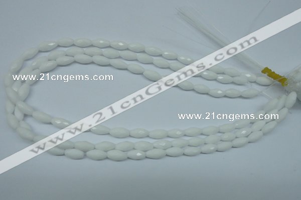 CPB357 15 inches 6*12mm faceted rice white porcelain beads wholesale