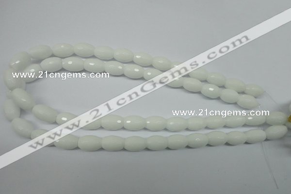 CPB358 15 inches 8*12mm faceted rice white porcelain beads wholesale