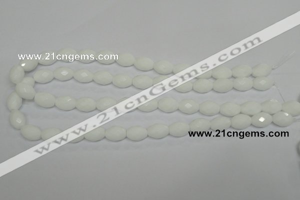 CPB46 15.5 inches 10*14mm faceted rice white porcelain beads