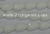 CPB51 15.5 inches 10*14mm faceted teardrop white porcelain beads