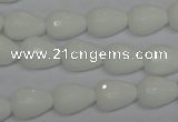 CPB51 15.5 inches 10*14mm faceted teardrop white porcelain beads