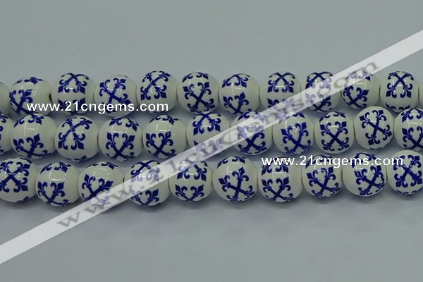 CPB525 15.5 inches 14mm round Painted porcelain beads