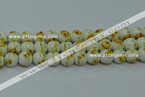 CPB564 15.5 inches 12mm round Painted porcelain beads