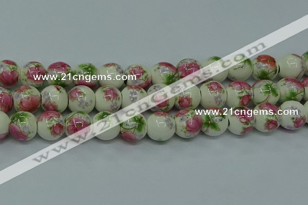 CPB654 15.5 inches 12mm round Painted porcelain beads
