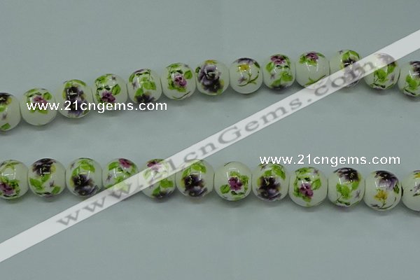 CPB665 15.5 inches 14mm round Painted porcelain beads