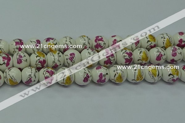 CPB693 15.5 inches 10mm round Painted porcelain beads