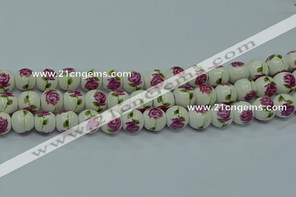 CPB744 15.5 inches 12mm round Painted porcelain beads