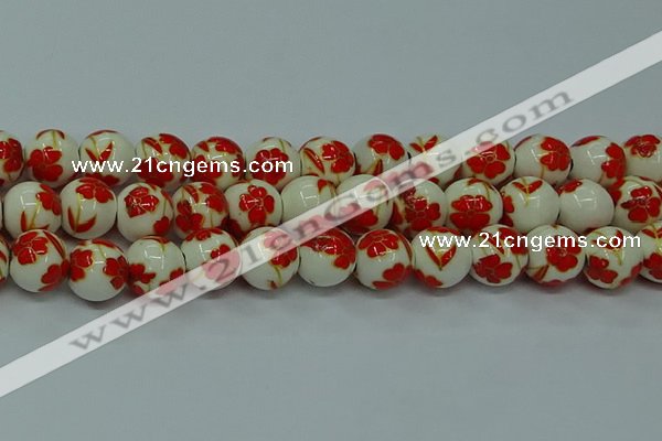 CPB765 15.5 inches 14mm round Painted porcelain beads