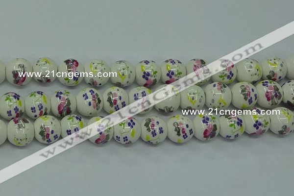 CPB774 15.5 inches 12mm round Painted porcelain beads