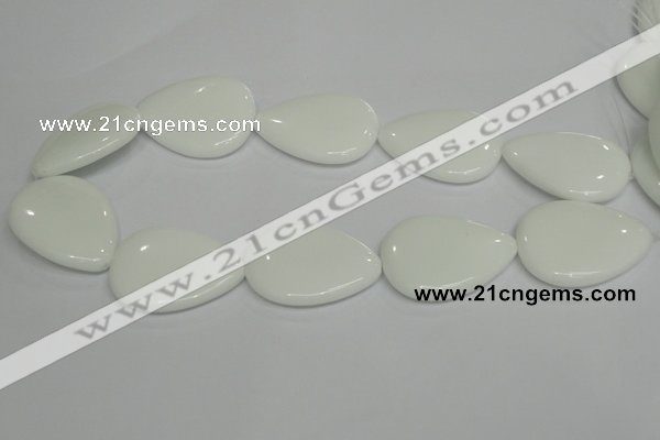 CPB94 15.5 inches 30*40mm flat teardrop white porcelain beads wholesale