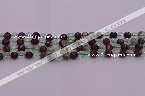 CPC10 15.5 inches 6mm faceted round green phantom quartz beads