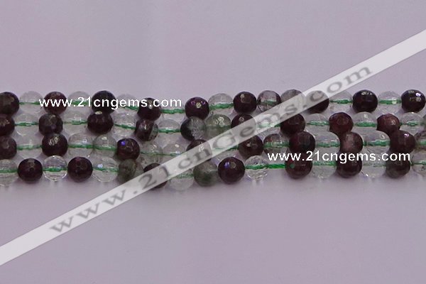 CPC11 15.5 inches 8mm faceted round green phantom quartz beads