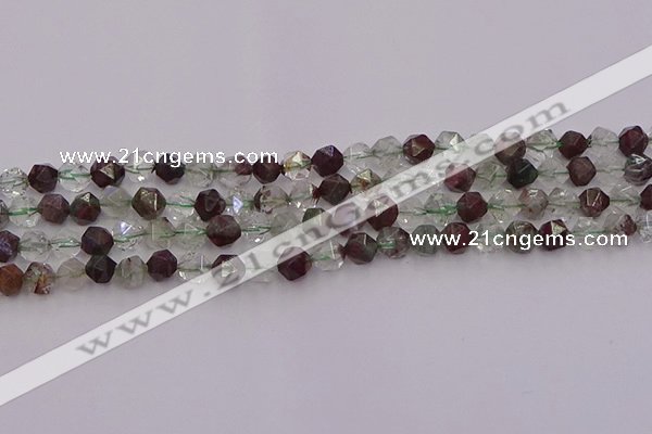 CPC15 15.5 inches 6mm faceted nuggets green phantom quartz beads