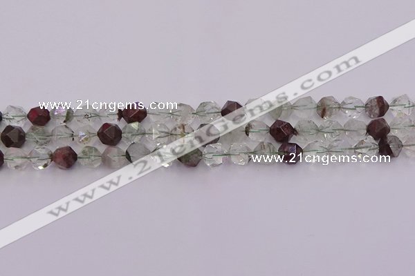 CPC16 15.5 inches 8mm faceted nuggets green phantom quartz beads