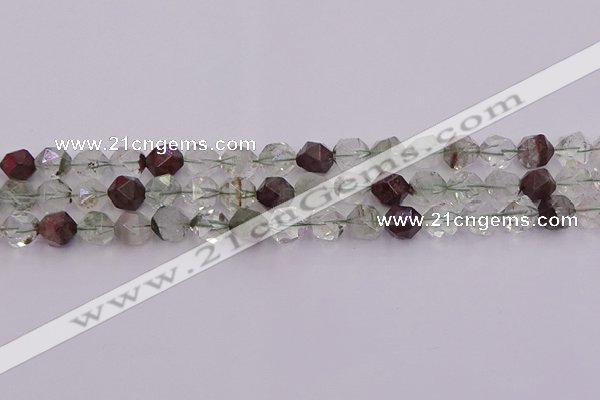 CPC17 15.5 inches 10mm faceted nuggets green phantom quartz beads