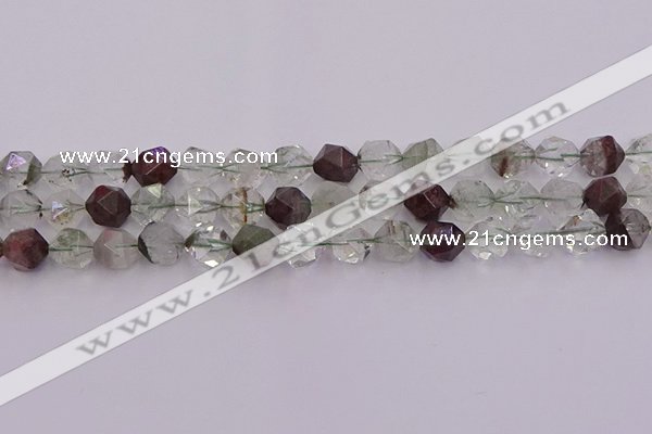 CPC18 15.5 inches 12mm faceted nuggets green phantom quartz beads