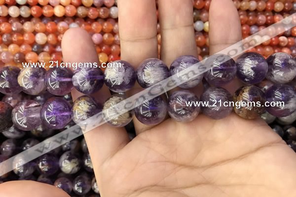 CPC614 15.5 inches 14mm round purple phantom quartz beads